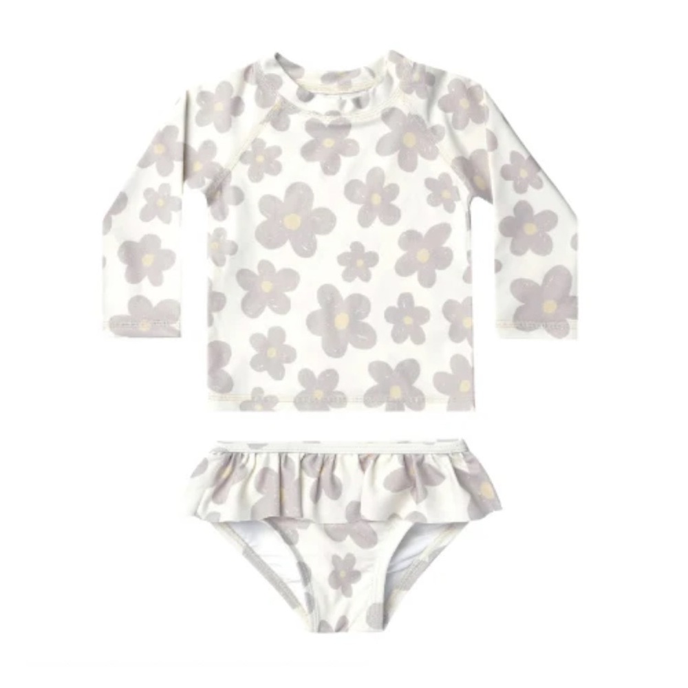 NWT Rylee + Cru Floral Kids Swim Rashguard - Cream and Gray